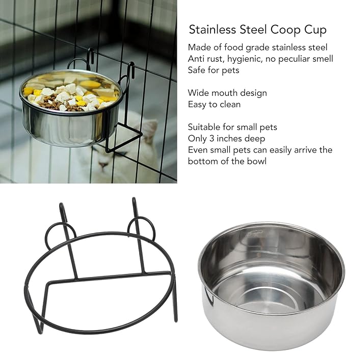 GOTOTOP Stainless Steel Coop Cup, Hanging Pet Bowl Food Water Feeder with Hook for Dogs Cats Birds Rabbits in Crate Cage Kennel