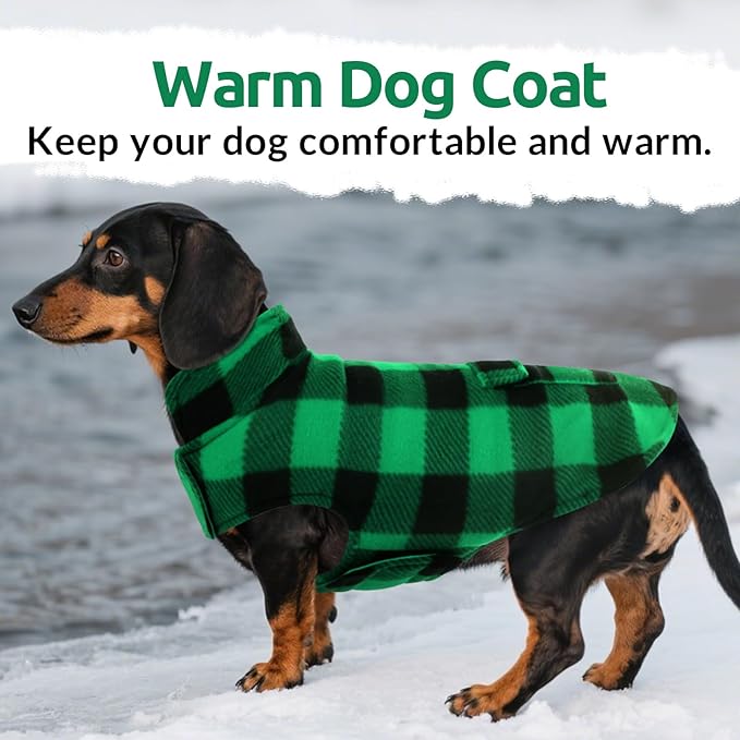 ASENKU Dog Winter Coat, Fleece Doggie Jacket Plaid Reversible Vest Waterproof Windproof Cold Weather Clothes for Small Medium Large Dogs (L, Green)