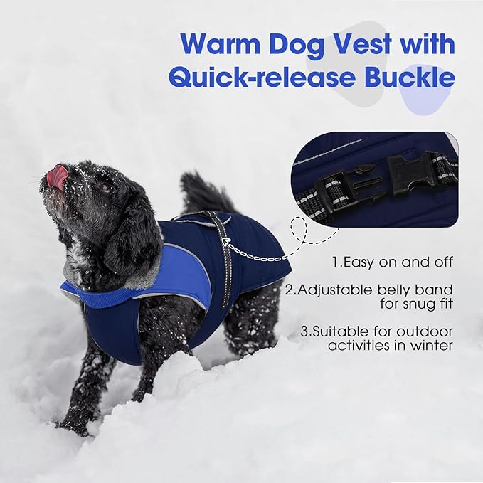 Nanaki Large Dog Coat for Winter Waterproof, Warm Fleece Lining Reflective Large Dog Jacket with Leash Hole, Furry Collar Cold Weather Puppy Vest Outdoor Walking Hunting Easy On Pet Snowsuit Blue 2XL