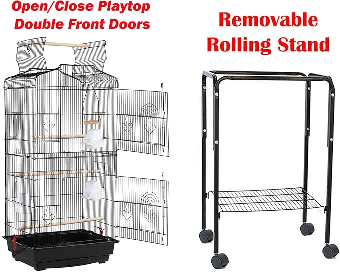 Portable Bird Cage for Quaker Indian Ring Neck Small Parrots Cockatiels Sun Parakeets Green Cheek Conures Finches Canary Budgies Lovebirds Parrotlets with Removable Rolling Stand