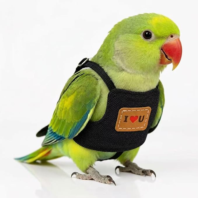2-Pack， Adjustable Bird Harness & 78.7" Leash Set, Anti-Bite Nylon Flying Rope for Outdoor Training, for XS Small Parrots, Mini Macaw, Scarlet, Keck & Similar Sized Birds (Black, L)