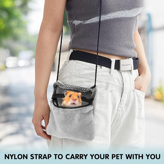 Sweetude 2 Pcs Sugar Glider Pouch Breathable Carrying Bonding Pouch Soft Hamster Carrier with Strap Zipper Small Animal Travel Sleeping Bag Cage Accessories for Rat Reptile Other Small Pets(Gray)