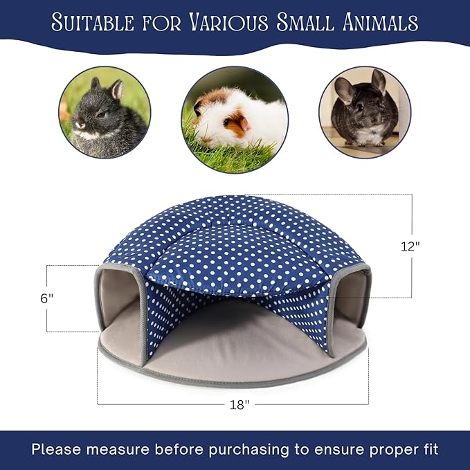 Guinea Pig Hideout Tunnel Bed, Washable Soft Small Animal Hideaway for Ferret, Chinchilla, Dwarf Bunny - House Pet Cage Accessory