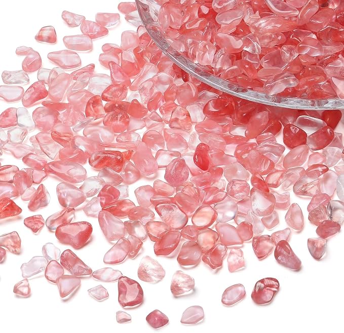 LAIDANLA Watermelon Red 1lb Crystal Polished Tumbled Stones Irregular Shaped Crystal Chips Bulk Natural Gemstone Aquarium Gravel Rocks Vase Filler Fish Tank Gravel Home Decoration