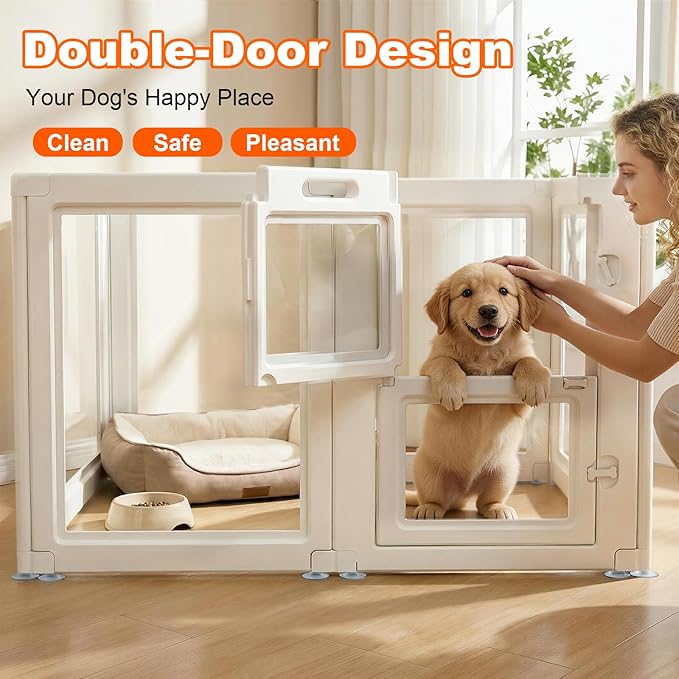 Acrylic Dog Playpen,Clear Plastic Dog Play Pen Indoors,Easy Assemble Dog Playpen-Puppy Playpen,Rabbit and Cat, Small Pet Pen, Dog Pen Indoor(White, 23.6" H, 12PCS)