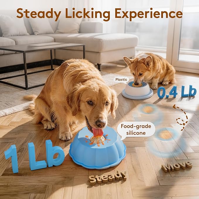 Slow Feeder Dog Bowls for Liquid Treat, Entertained Ball Dog Lick Bowl, Non-Slip Bone Broth Dog Licking Toys, 4/5 Cup Yogurt Dog Slow Feeder Bowl for Dietary Supplement/Post-op Nutrition (Blue)