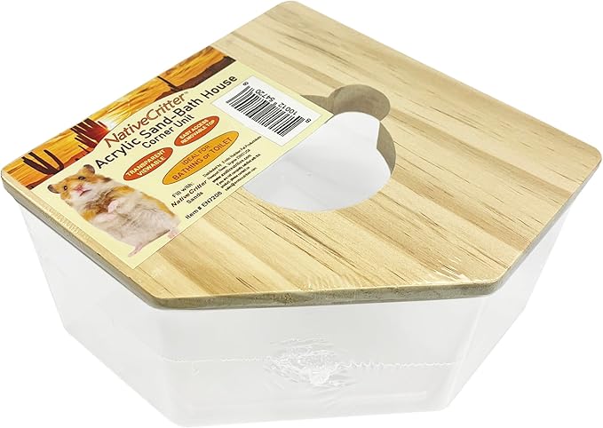 Exotic Nutrition Acrylic Sand Bath House - Fun & Unique Cage Accessory for Hamsters, Gerbils, Chinchillas, and Degus (Corner)