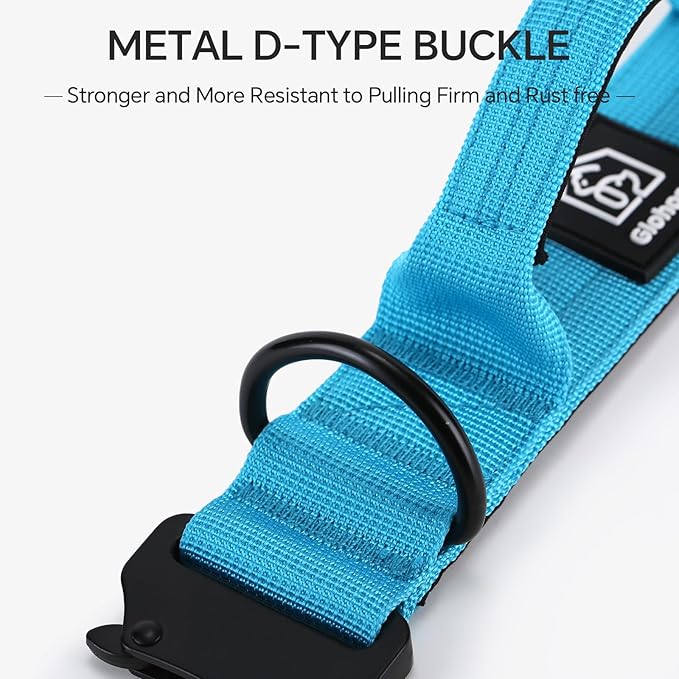 Tactical Thick Dog Collar, Adjustable Training Nylon Dog Collar, Heavy Duty Metal Buckle & Control Handle for Small Medium Large Dogs (M, Blue)
