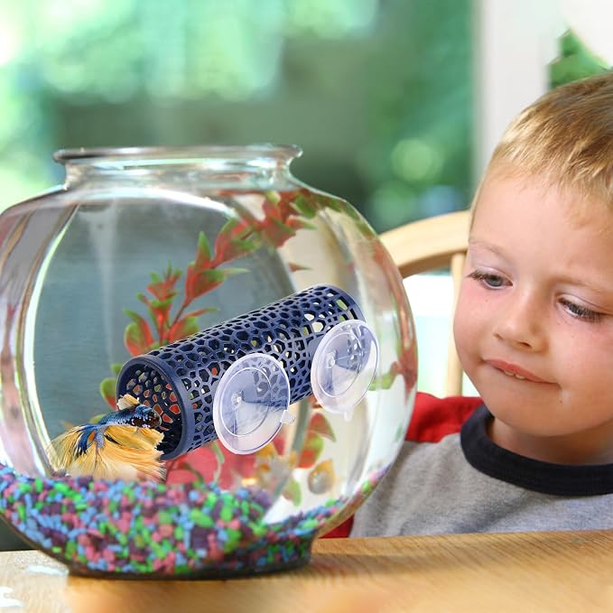 Abizoo Betta Fish Tunnel, Navy Blue Betta Sleeping Tube Safe Hollow Design for Small Fish & Shrimp Ideal Toys for Bettas Guppies Resting Tank Accessories Hammock, Aquarium Decorations Hideout