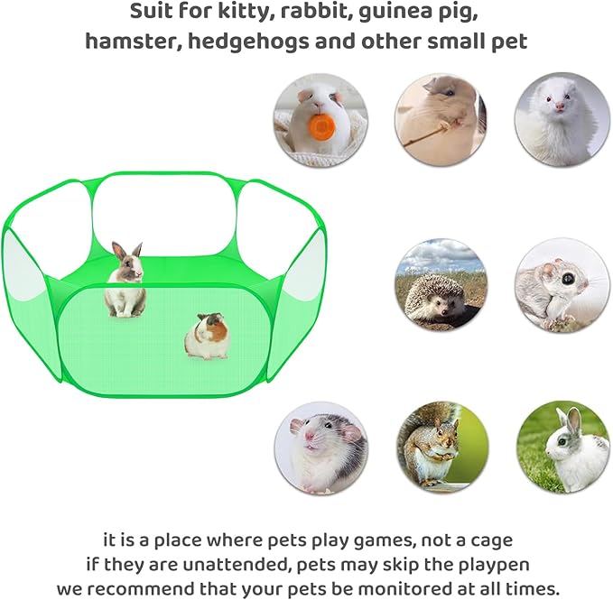 Amakunft Small Animal Playpen, Pop-Up Portable Play Yard for Guinea Pigs, Rabbits, Hamsters, Hedgehogs, Foldable Exercise Fence with Breathable Mesh for Indoor Outdoor Use