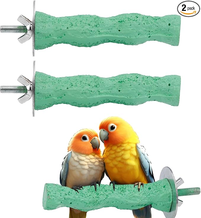 2pcs Bird Beak Grinding Stone, Parrot Cage Perch Stand Bird Claw Trimming & Chewing Toy Accessories for Budgies Parakeets Cockatiels Conures Supplies (Green)