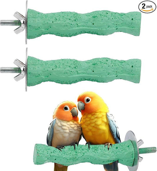 2pcs Bird Beak Grinding Stone, Parrot Cage Perch Stand Bird Claw Trimming & Chewing Toy Accessories for Budgies Parakeets Cockatiels Conures Supplies (Green)
