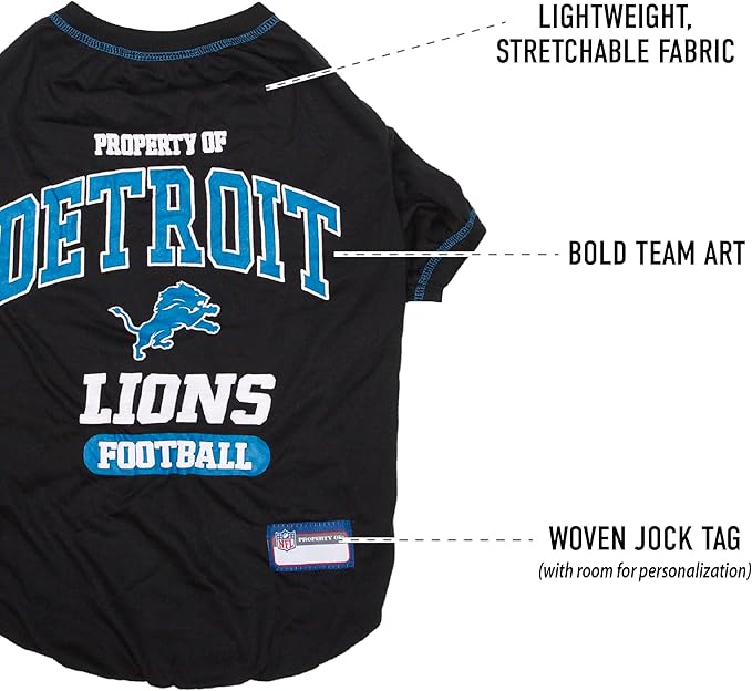 NFL Detroit Lions Dog T-Shirt for Pets, Size Medium. Officially Licensed Pet Shirt with Team Logo, Soft Stretchable Comfort Fit Apparel for Dogs & Cats