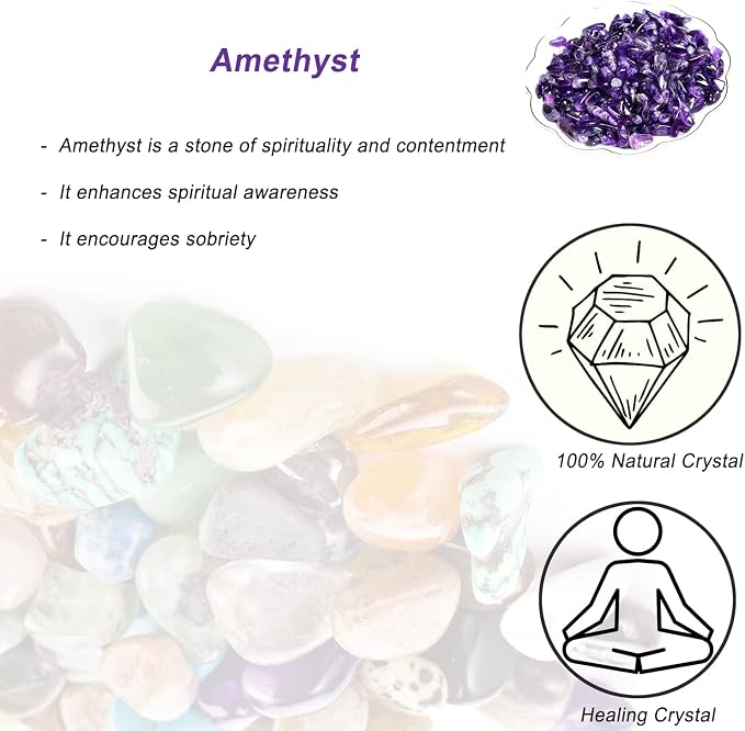 Erliway Natural Amethyst Tumbled Chips Crushed Crystal Stone, 7-9mm | Polished Healing Crystal Chips Healing Reiki Crystal Jewelry Making Home Decoration, Aquarium, Vase Fillers, Plants Décor
