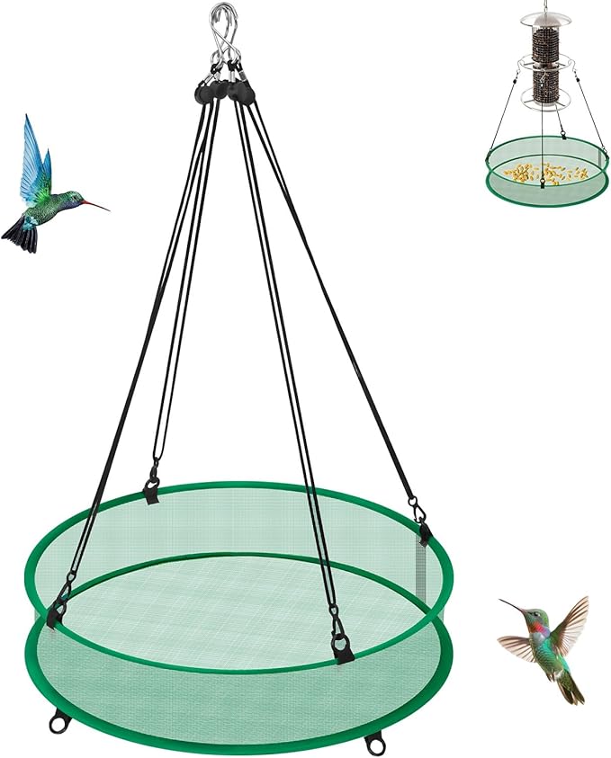 Bird Seed Catcher for Outdoor Feeders, Adjustable Hanging Trays with 4in Anti-Spill Height, Hanging Hoop Bird Seed Catcher Tray for Hummingbird Feeders Outdoor Garden Accessories, 16inch