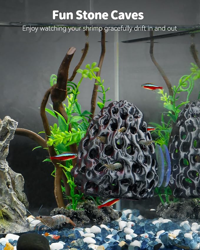 Uniclife Shrimp Cave, Shrimp Hides for Aquarium, Realistic Plastic Aquarium Coral Rock Decorations with Suction Cup, Betta Hideout Tank Accessories for Fish Tank Decor, Purple-to-Black Gradient