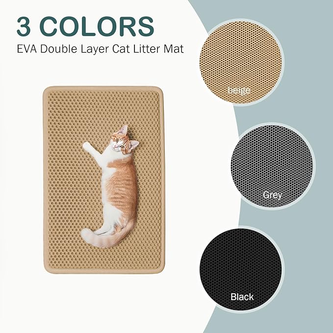 47.2''x27.6''Inch, Cat Litter Trapping Mat, Double Layer Waterproof Proof Litter Box mat, Non-Slip Design, Reduces Litter Scatter, Easy to Clean, Beige Cat Litter Mat