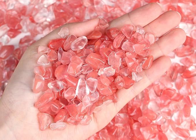 LAIDANLA Watermelon Red 1lb Crystal Polished Tumbled Stones Irregular Shaped Crystal Chips Bulk Natural Gemstone Aquarium Gravel Rocks Vase Filler Fish Tank Gravel Home Decoration