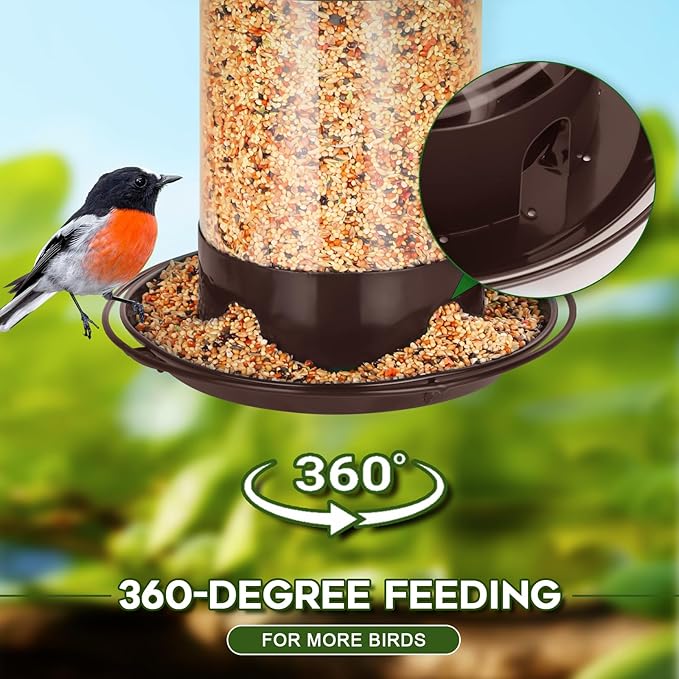 Gbekery Metal Bird Feeders for Outdoors Hanging, Weather Resistant Wild Bird Feeder with 360 Degree Feeding Tray, Brown