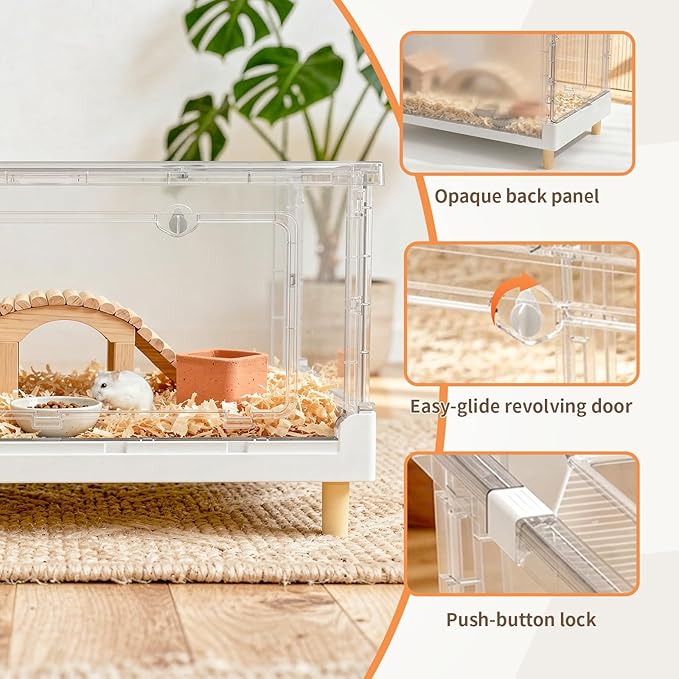 Hamster Cage & Guinea Pig Cages,Fully Transparent and Eco-Friendly Large Acrylic Cage for Small Animal Pets,Such as:Bearded Dragon,Rat,Hedgehog,Chameleon,Iguana, etc (27.5Lx16.9Wx13.4H Inches)