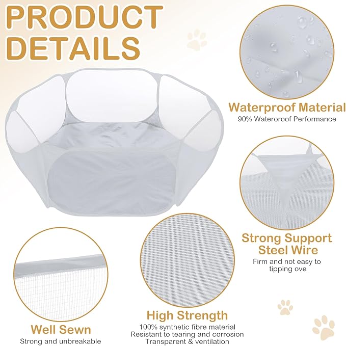 VitalCozy Hamster Playpen with Mat Small Animal Cage Tent Breathable Transparent Guinea Pig Playpen Waterproof Portable Yard Fence Mat Foldable Exercise Playpen Outdoor Indoor (Gray,Star)