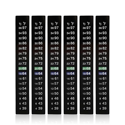 6 Pack Aquarium Thermometer Strips, 39-97℉ Fish Tank Thermometer Tape, Amphibian and Reptile Thermometer Stickers, Adhesive Brewing Thermometer Stickers for Kombucha, Wine & Beer