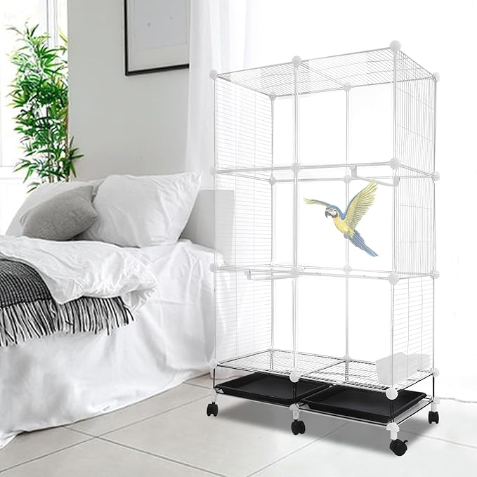 49in Metal Bird Cage Large Parakeet Cages for Parrot, Cockatiel, Lovebird, Pigeon Pagoda Bird House with Rolling Stand,Feeding Bowls & Waterer (Acrylic-49in)