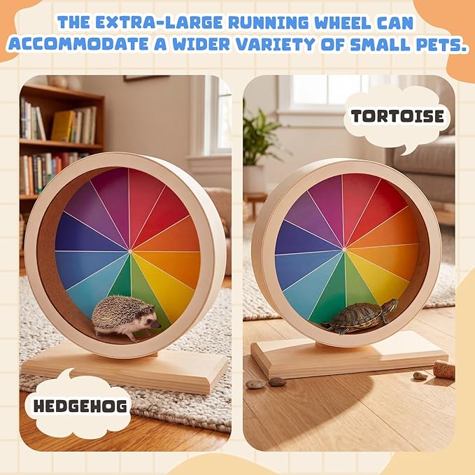 Geelin 12 Inch Hamster Wooden Silent Wheel, Rainbow Printed Small Animal Exercise Wheel, Quiet Spinner Hamster Running Wheels Toys for Hamsters, Gerbils, Mice and Other Small Pets