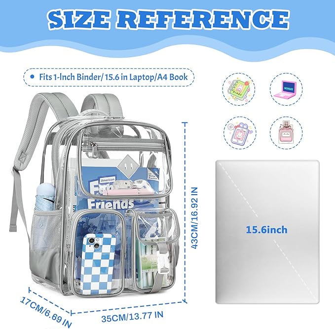 PIG PIG GIRL Clear Backpack for School,Heavy Duty PVC Transparent Bookbag for Girls Stadium Approved See Through Backpack