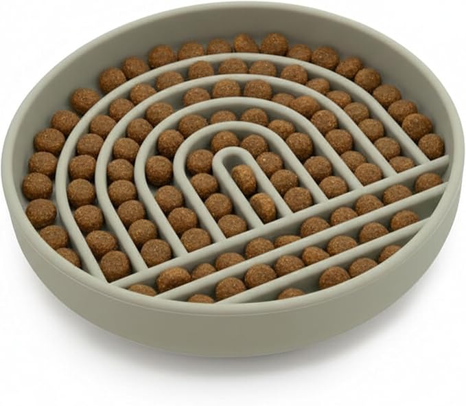 Should We Go? Slow Feeder for Dogs & Puppies, The Slowdown Bowl Silicone Slow Eating, Modern Lick Mat Design, Reduces Gulping, Fits 2 Cups, 7.5” Across x 1.5” Tall, Mealtime Challenge, Medium-Sage