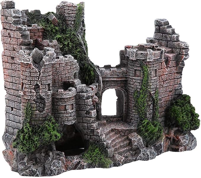 Ancient Castle Design Resin Aquarium Decoration Hideouts Stone Cave Hide House, Simulation Resin Hide House Fish Tank Aquarium Ornaments Decor