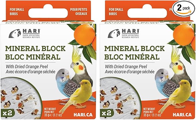 Hari Mineral Block for Birds with Dried Orange Peel, Calcium Supplement Bird Treat (82193) (Pack of 2)