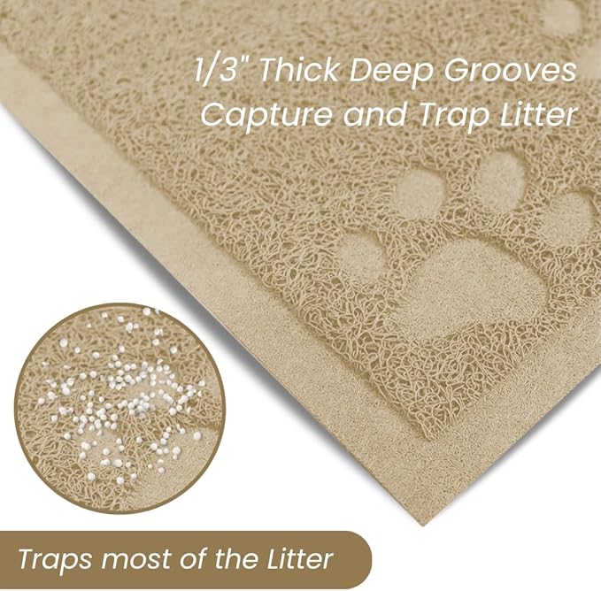 Andalus Large Cat Litter Mat, Pack of 1 - Waterproof, Non-Slip & Easy to Clean Cat Litter Box Mat for Extra Efficient Pet Litter-Trapping, Beige (30” X 18”)