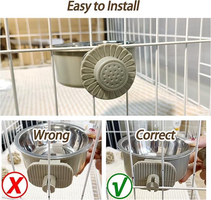 kathson Lightweight Stainless Steel Pet Bowls, Removable Crate Dog Bowl Hanging Pet Food Water Feeder Bowl, Cage Coop Cup for Puppy Cat Rabbit Ferret Birds Guinea Pigs (2pcs)