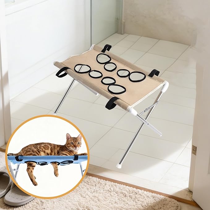 Pet Grooming Hammock Harness for Cats Small Dogs Dog Grooming Sling Stand with Frame Mesh Polyester Quick Eight Hole Design Suitable for Bathin, Coffee