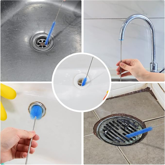 Flexible Drain Brush Cleaner Kit – CPAP Hose Cleaner 5ft Long Elastic Double Head Nylon Cleaning Brush + 3pcs 10” Straw Brushes for Aquarium Water Filter Pipe Air Tube Fish Tank Tub Sinks Glass Vase