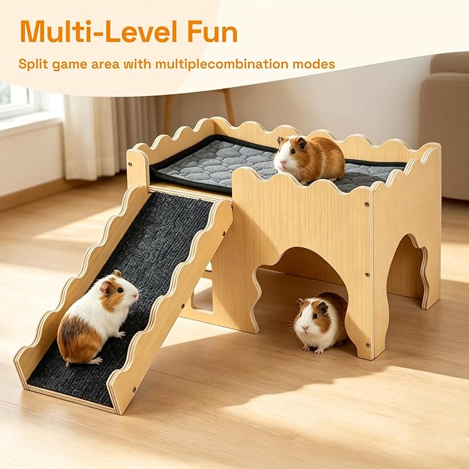 Guinea Pig Hideout Cave House - Natural Rock-Style Small Animal Hideaway for Guinea Pigs & Rabbits, Extra Large Indoor Habitat with Waterproof Liner Included, Chew Proof（Classic Style）