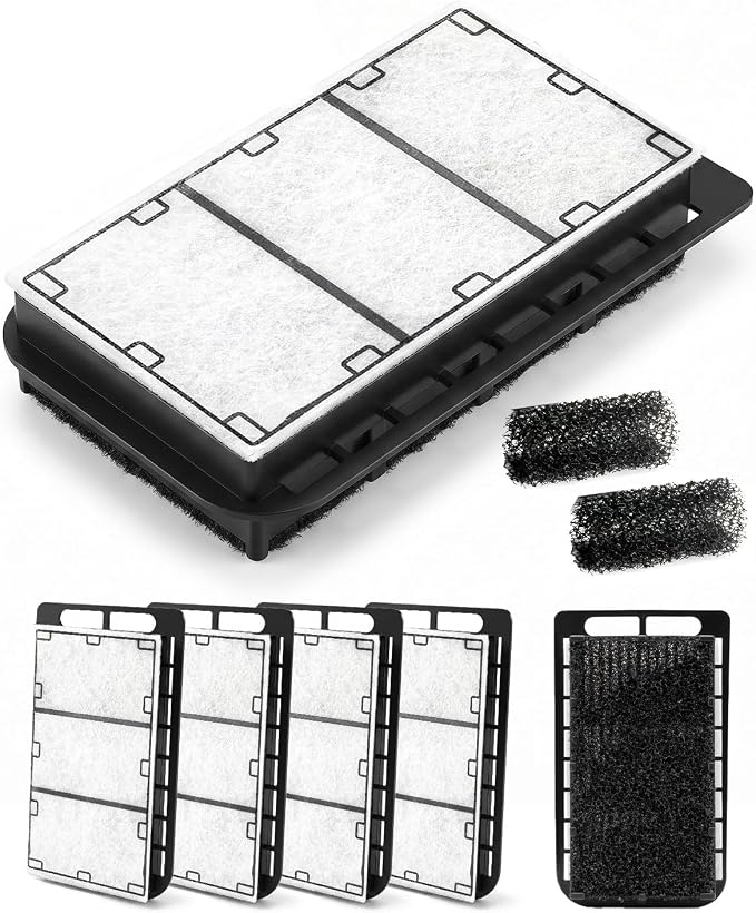 6 Packs Replacement Filter Cartridges with Intake Sponges (2 pcs) for Hang On Back Aquarium Filters,ONLY fit to up to 10 Gallon Filters