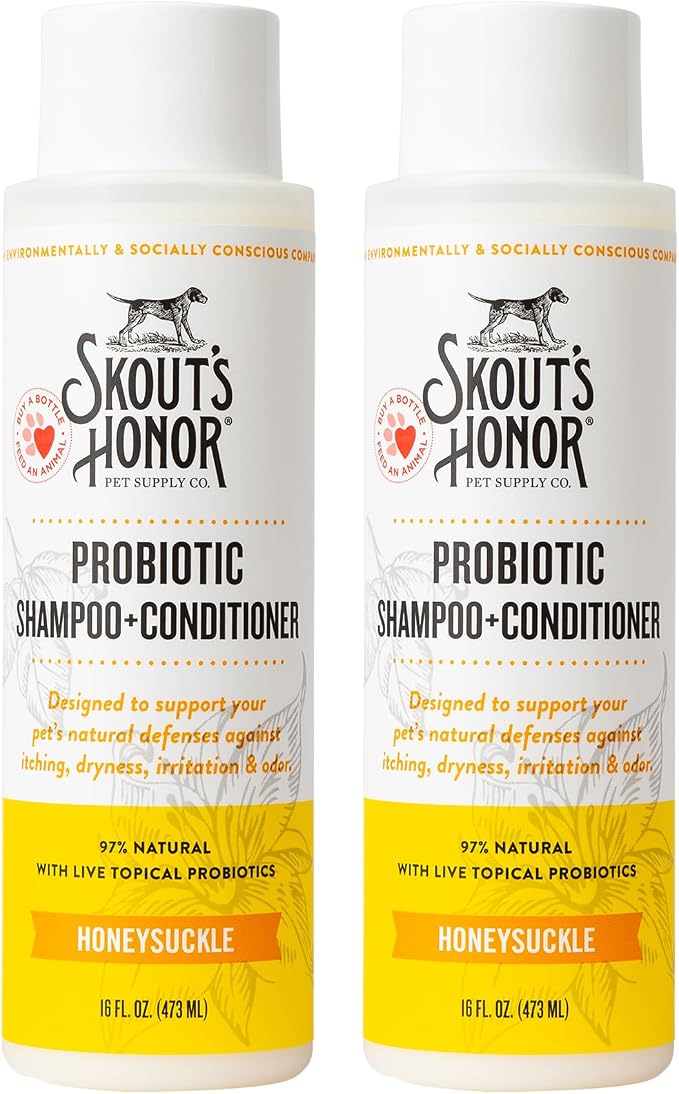 Skout's Honor Probiotic Dog Shampoo & Conditioner with Avocado Oil & Omega-3s, 97% Natural, Paraben & Sulfate-Free, Cruelty-Free, 16oz, Honeysuckle 2-Pack