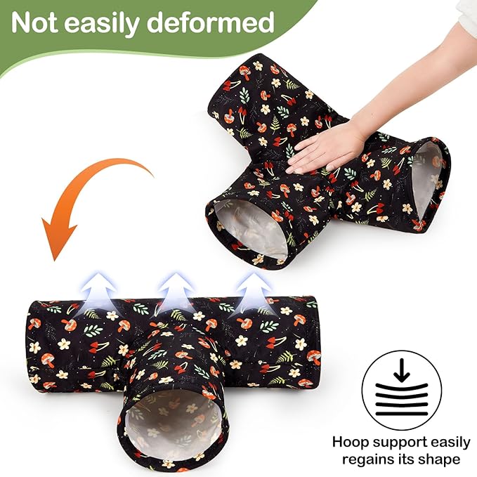 Bienbee Guinea Pig Tunnel, 3 Way Washable Guinea Pig Hideout,Foldable Rabbit Tunnel Guinea Pigs Toys for Bunny Hamster Chinchilla Ferret Rabbit Guinea Pigs Accessories Black Mushroom