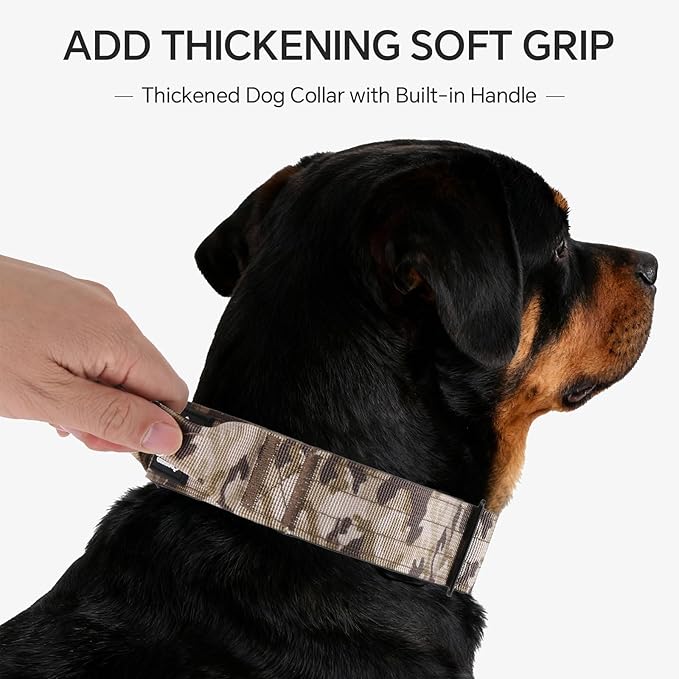 Tactical Dog Collar, Adjustable Military Collar with Handle and Heavy Duty Metal Buckle, Thick Dog Collars for Medium and Large Dogs (Khaki Camouflage, M)
