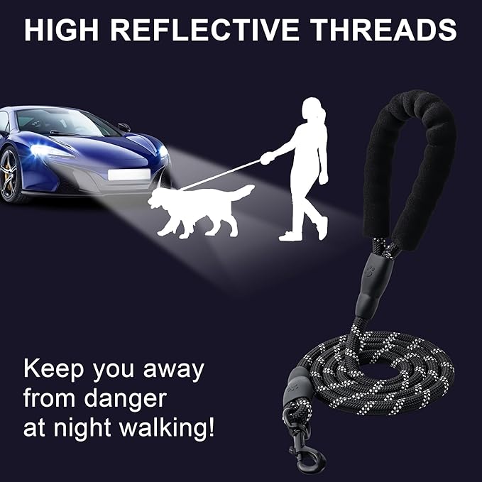 2 Pack Dog Leash, 4/5//6 FT Heavy Duty Nylon Rope Pet Leashes with Comfortable Padded Handle, Reflective Dog Leashes for Small Medium and Large Dogs (4FT-1/2,Black/Red)