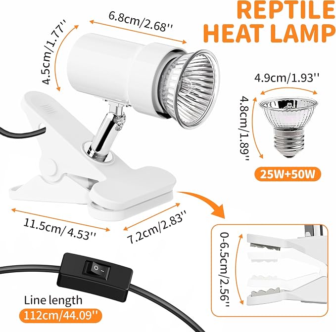 GOZILLA Reptile Heat Lamp, 360° Rotatable Turtle Light with 25W+50W UVA/UVB Reptile Light Bulbs, Turtle Lamp for Reptile and Amphibian Tanks, Terrariums and Cages.(White)