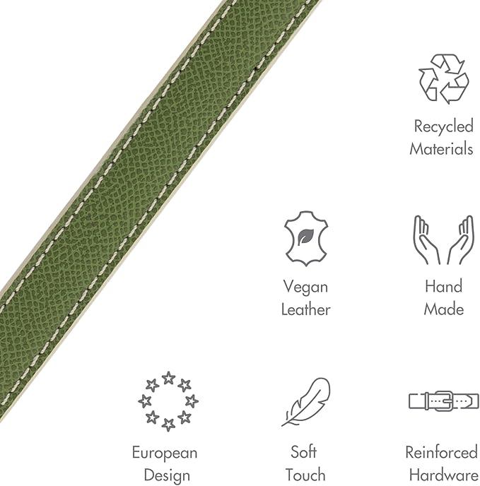 NINA WOOF Copenhagen Leather Dog Collar - Handmade with Vegan Soft Leather Round Padded Collar with Adjustable Buckle for Dogs - Color Olive, Extra Small