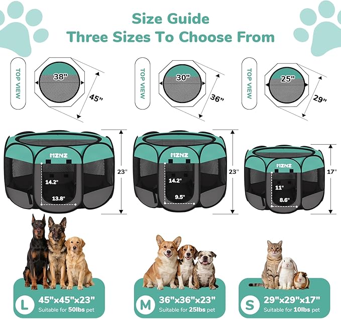MZNZ Dog Playpen, Portable Puppy Pet Crate Indoors for Small/Medium Dogs Cats Rabbits, Foldable Dog Cage Enclosure for Outdoor, Pop Up Dogs Tent Kennel with Carrying Case, Blue