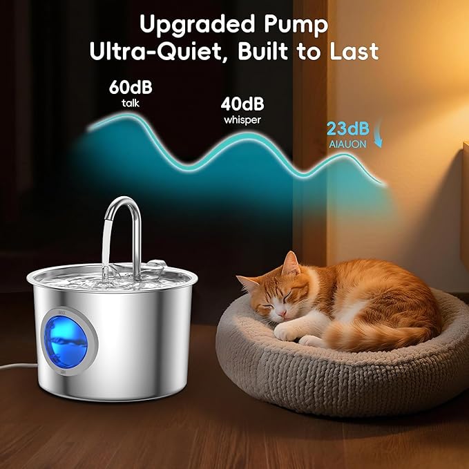 Cat Water Fountain Advanced 304 Stainless Steel 2.2L/74oz with Detachable Tank, Easy to Clean, Automatic Pet Fountain Quiet Cats Water Dispenser, Perfect for Indoor Cats Dogs