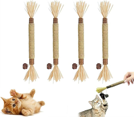 4Pcs Silvervine Sticks for Cats,Cat Chew Stick Toys,Natural Silvervine Sticks Interactive Toy for Cat Teeth Cleaning and Dental Care