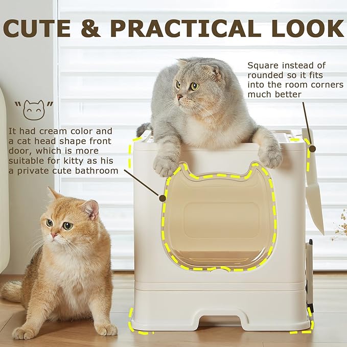 Cat Litter Box with Lid, Covered Top Entry Kitten Litter Pan for Small and Medium Cats, Anti-Splashing Kitty Potty with Slide-Out Litter Tray