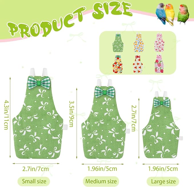 Bird Diaper Flight Suit, 3-Packs Lightweight Reusable Washable Elastic-Straps Parrot Clothes for Peony/Monk Parakeet, Prevents Poop Leaks & Feather Pecking (Bow+Lemon+Cherry, M)