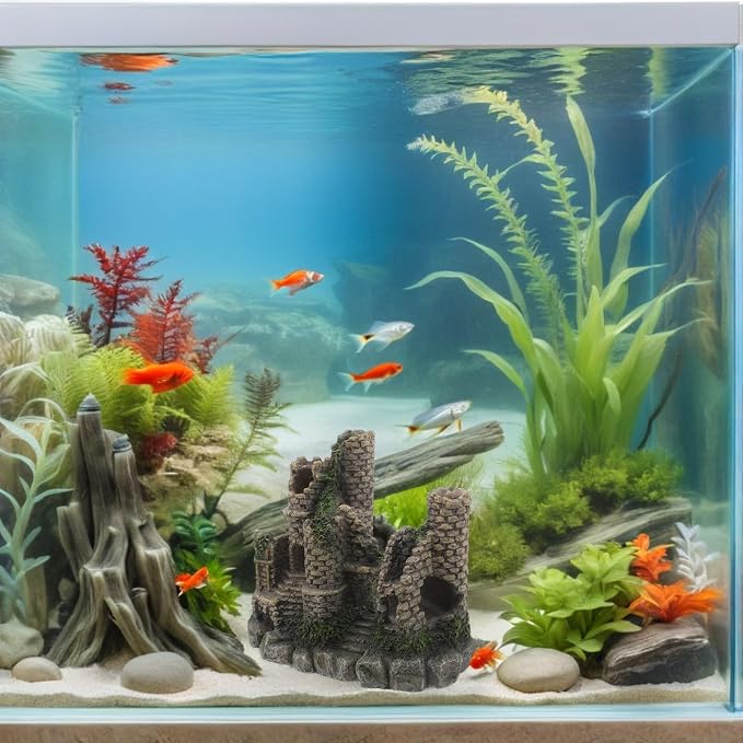 Veemoon Castle Hideout for Ornament Aquarium Resin Fish Reptile Decor | Realistic Castle Design, Layered Tank Landscaping Effect, Sturdy Resin Build for Home Aquarium Scenes